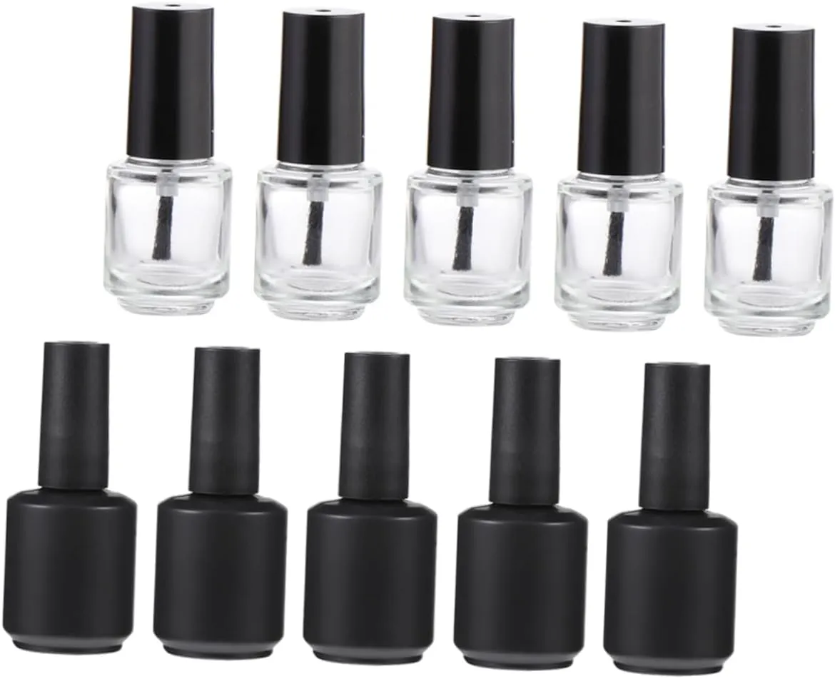 Vaguelly 10Pcs Nail Polish Bottles with Brush Empty Cosmetic Containers for Nail Varnish Travel Friendly Storage for Mixing and Repurposing Includes Frosted