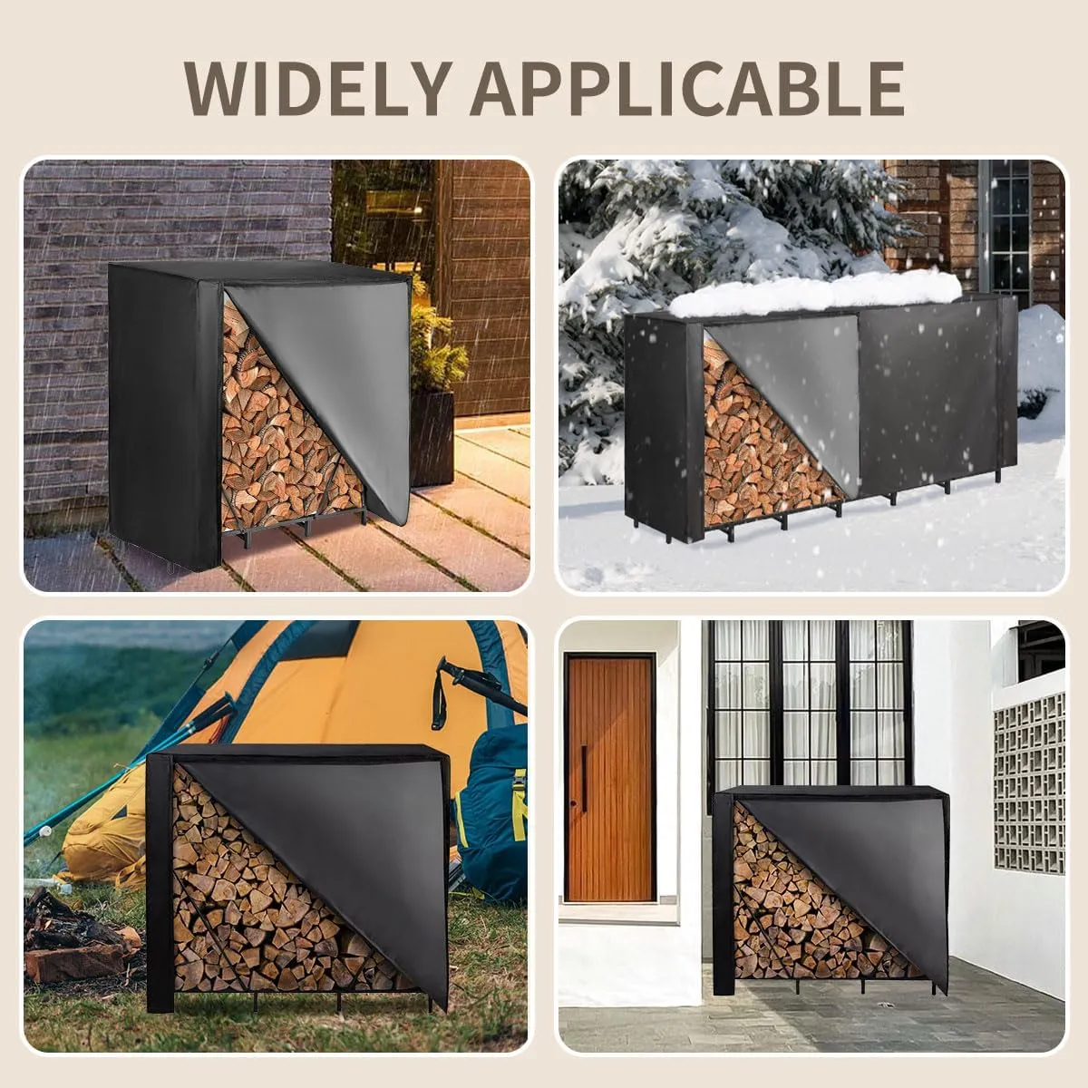 Vailge 4ft Firewood Rack Cover, Heavy Duty Waterproof Oxford Outdoor Firewood Storge Cover with Zipper and Openable Front Flap, Cover Only,48''*23''*46'',Black