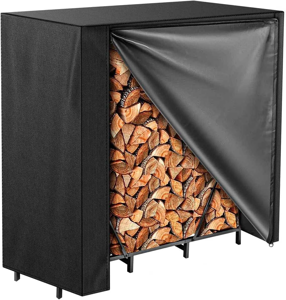 Vailge 4ft Firewood Rack Cover, Heavy Duty Waterproof Oxford Outdoor Firewood Storge Cover with Zipper and Openable Front Flap, Cover Only,48''*23''*46'',Black