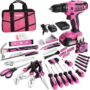 ValueMax Home Tool Kit with Cordless Lithium-ion Drill, 238-Piece Pink Tool Set, Power Tool Set with Wide Mouth Open Storage Bag, Basic Drill Sets Combo Kit for DIY and Daily Repair