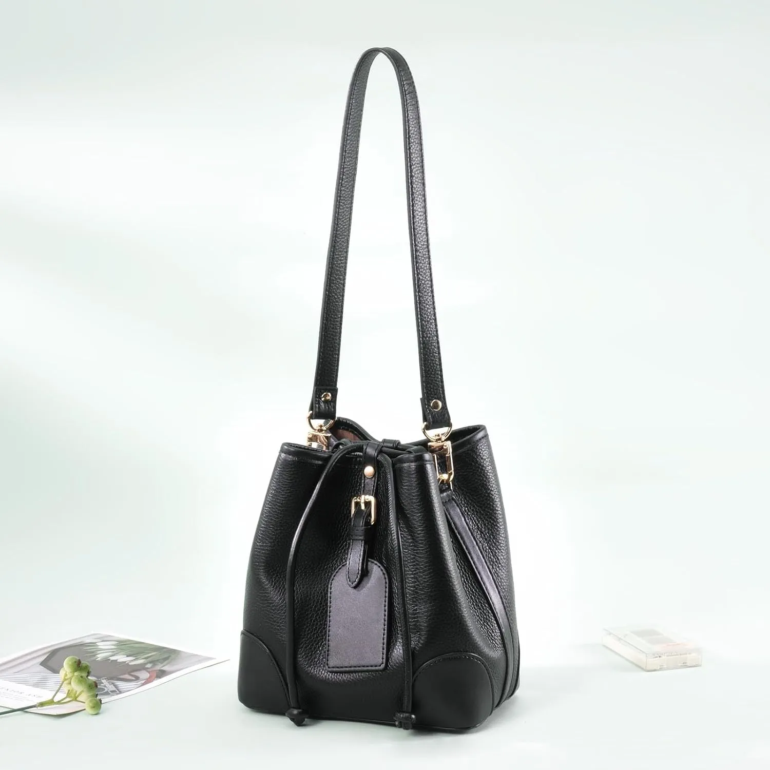 VanEnjoy 26 Inch Full Grain Leather Replacement Hand Strap for Handbag Shoulder Bag Purse (Black-Gun Lock)