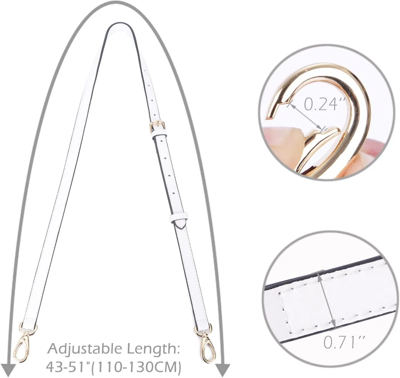 VanEnjoy Genuine Leather Adjustable Purse Strap Replacement for Crossbody Handbag - 0.71" Wide,51" Long