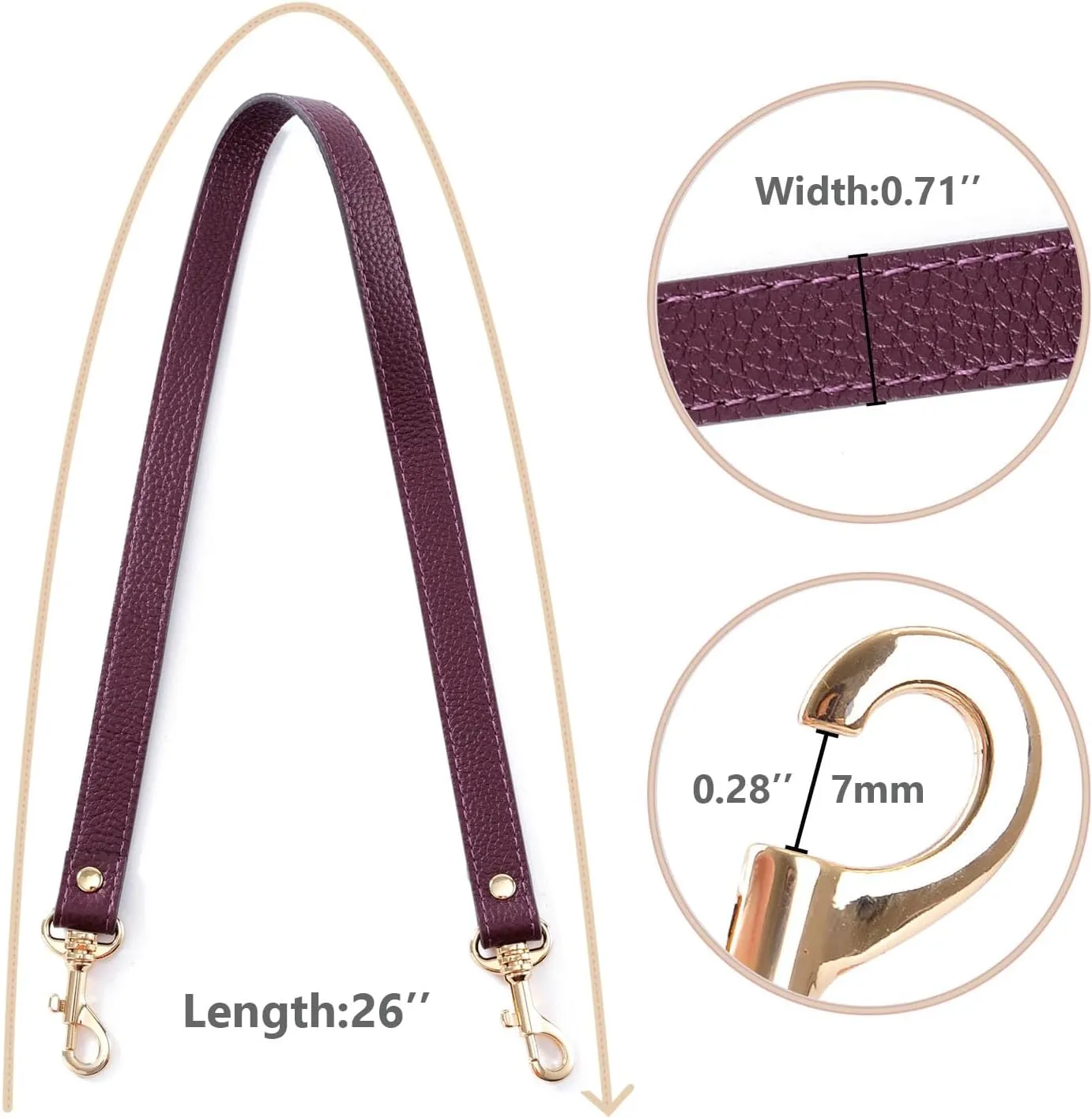 VanEnjoy Pair Full Grain Leather Replacement Strap For Handbags Purse Bags-26“Long,0.71" Wide