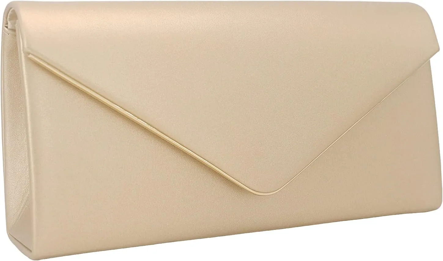 Vegan Leather Envelope Clutch Bag Classic Dressy Purse Foldover Evening Handbag