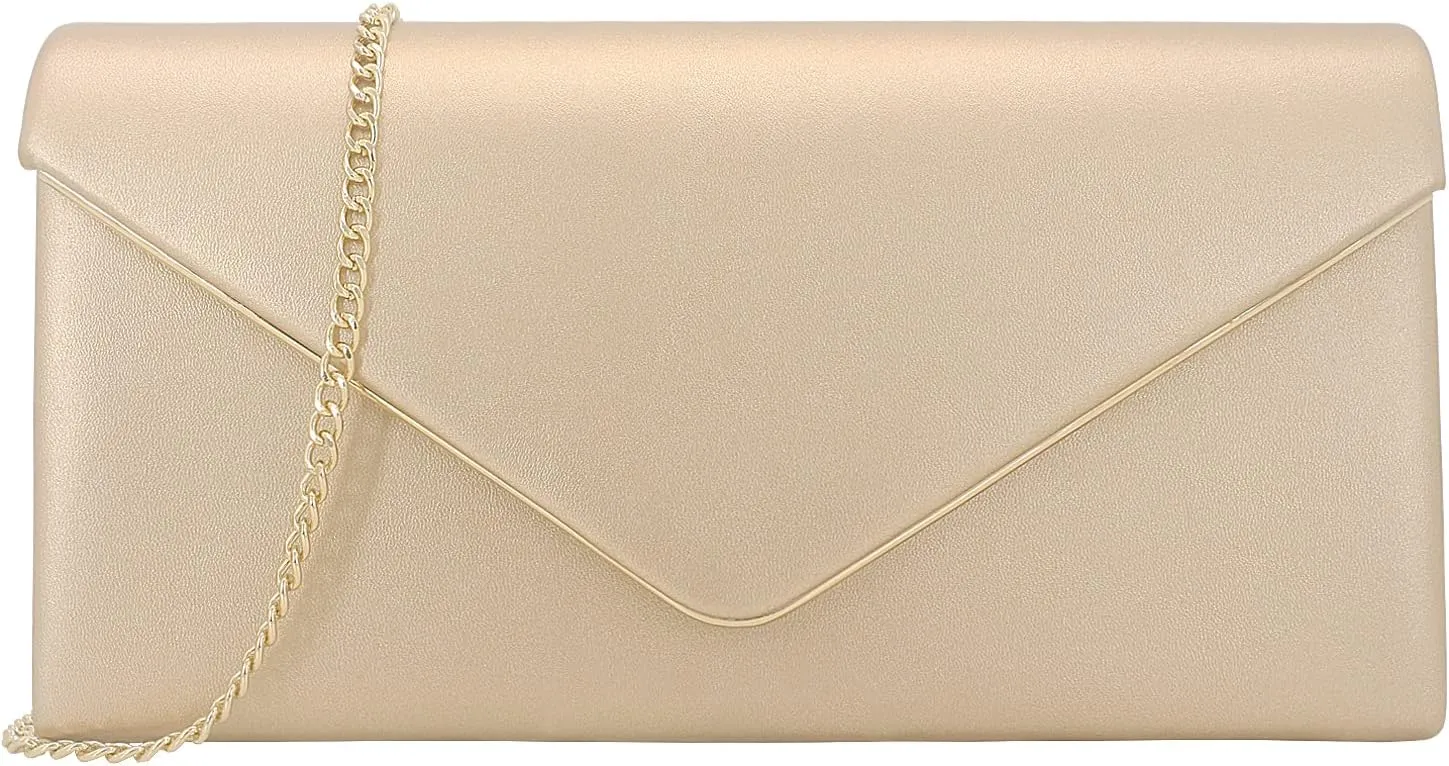 Vegan Leather Envelope Clutch Bag Classic Dressy Purse Foldover Evening Handbag