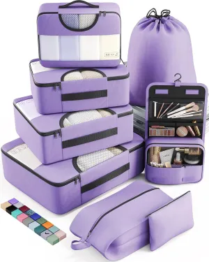 Veken 8 Set Packing Cubes for Travel Essentials, Suitcase Organizer Bags Set for Luggage, Road Trip Travel Accessories in 4 Sizes (Extra Large, Large, Medium, Small), Purple