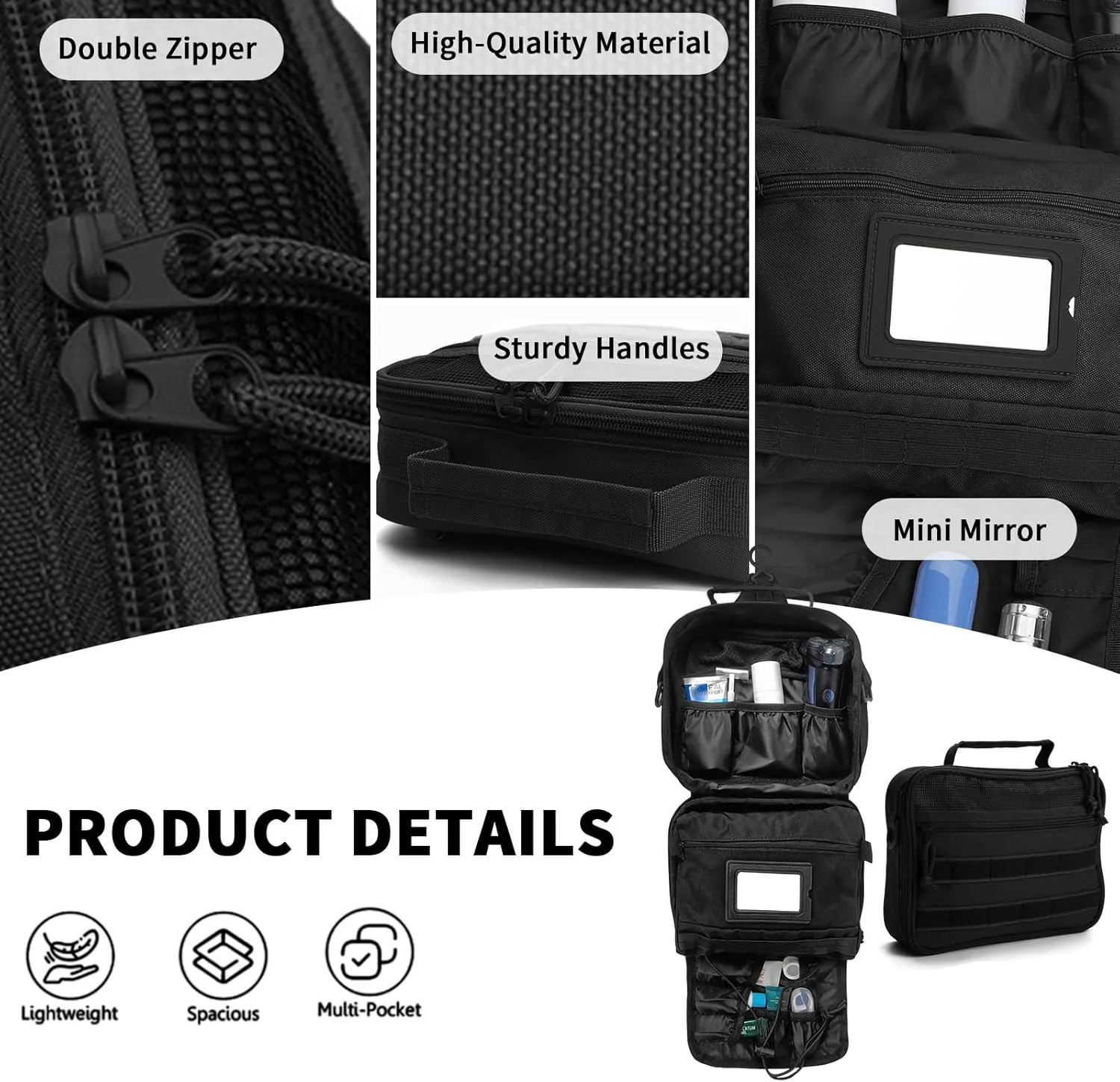 VELVEBAG Mens Toiletry Travel Bag Hanging Toiletry Bag Toiletry Bag Shaving Bag for Men Travel for Cosmetic,Toiletries,Accessories Black