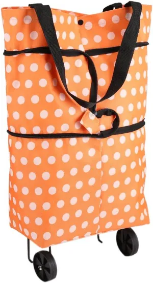 Very Portable Orange Point Shopping Bag Oxford Cloth Material Foldable Dual-Purpose Wheel Rolling Shopping Bag (orange point)
