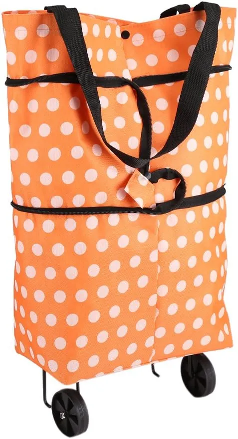 Very Portable Orange Point Shopping Bag Oxford Cloth Material Foldable Dual-Purpose Wheel Rolling Shopping Bag (orange point)