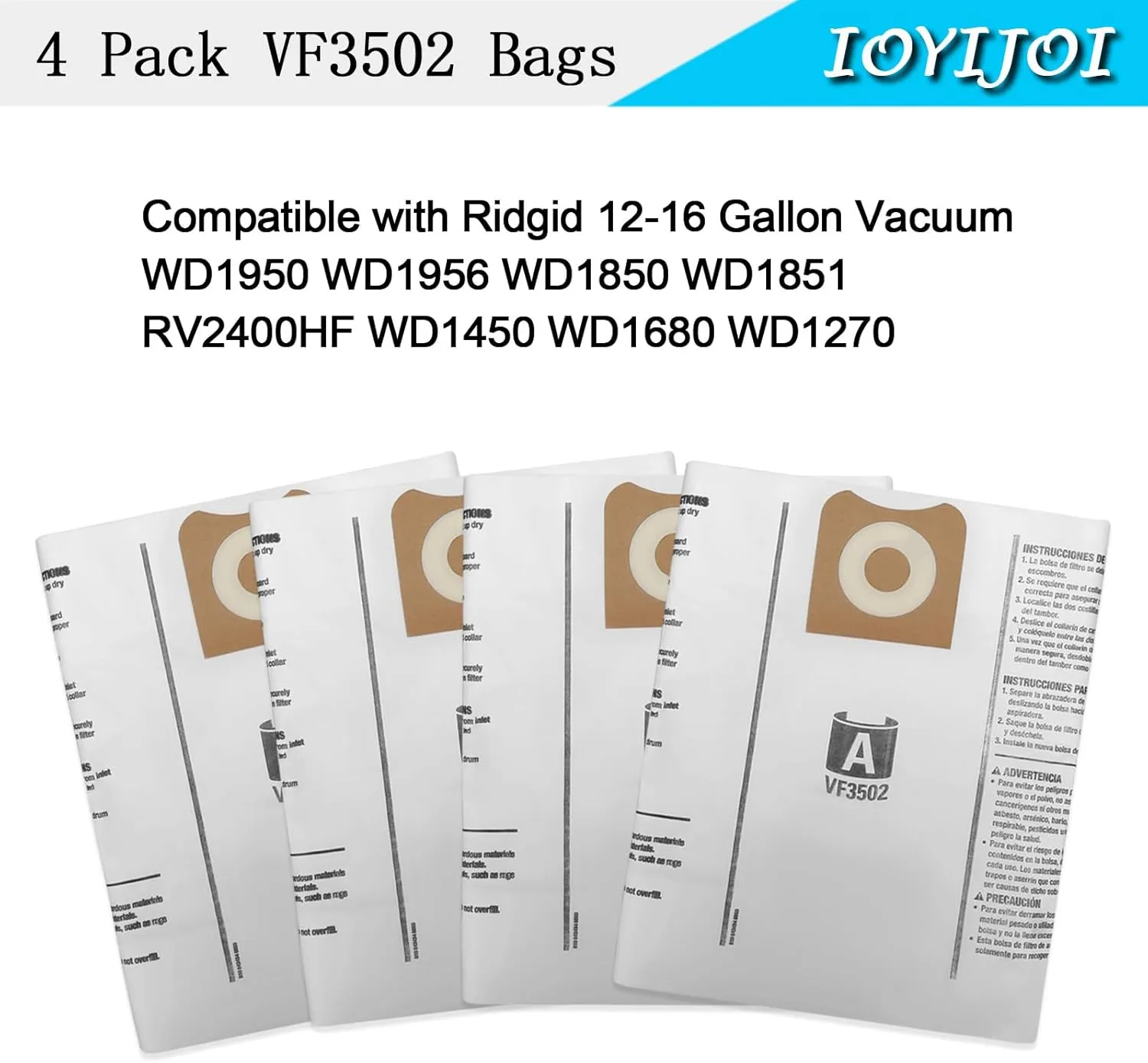 Vf4000 Filter Compatible with RIDGID Vacs 5 Gallons and Larger Vacuum Cleaner (2 Pack VF4000 Filters   4 Pack VF3502 Bags)