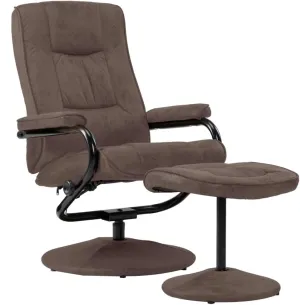 vidaXL Faux Suede Leather Swivel Recliner and Ottoman Set - Adjustable Backrest, Easy-to-Clean Brown Leatherette Upholstered Armchair, Chic and Comfortable