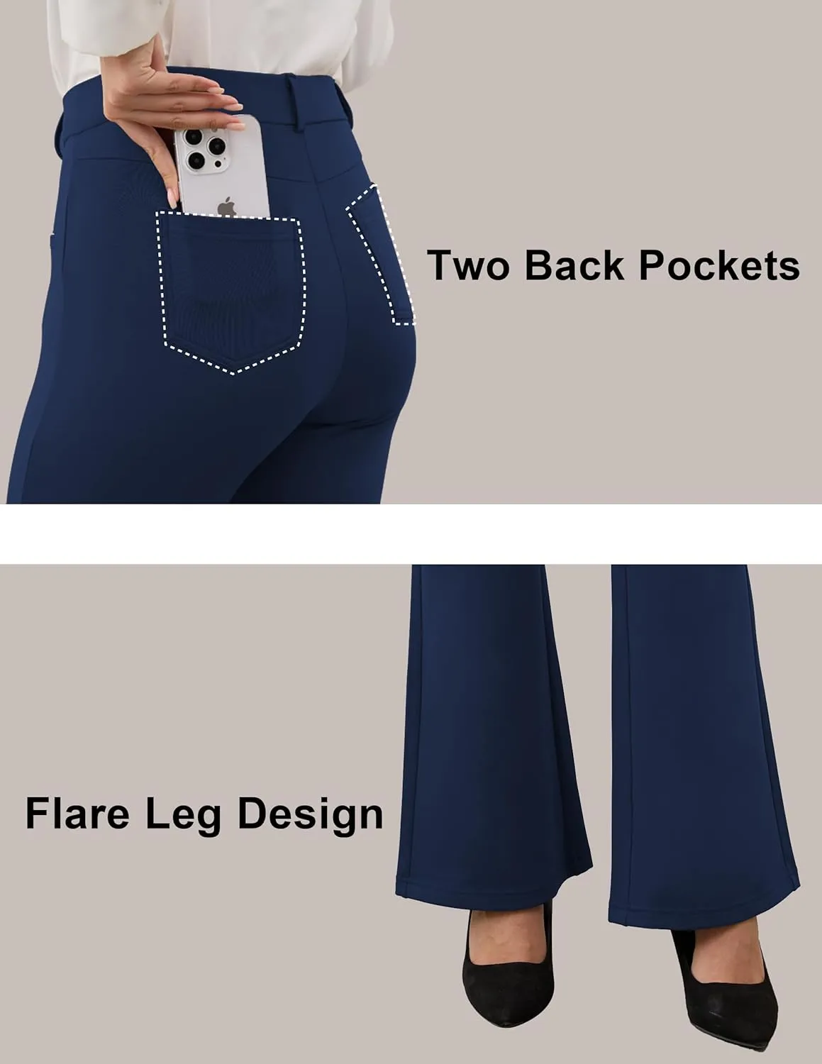 VIMPEP Fleece Lined Dress Pants for Women High Rise Flare Soft Feeling Pull On Work Yoga Pants for Cold Weather 1102