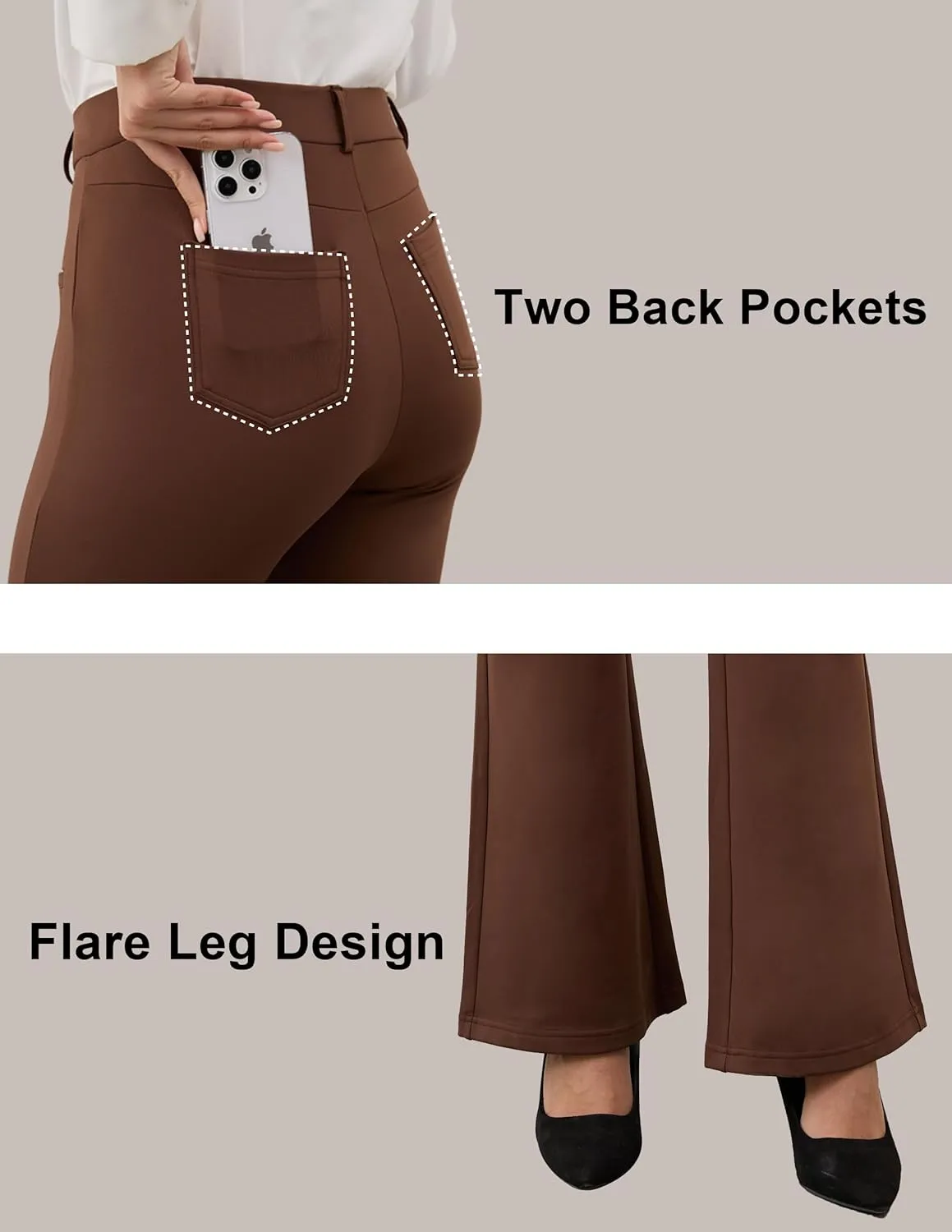 VIMPEP Fleece Lined Dress Pants for Women High Rise Flare Soft Feeling Pull On Work Yoga Pants for Cold Weather 1102