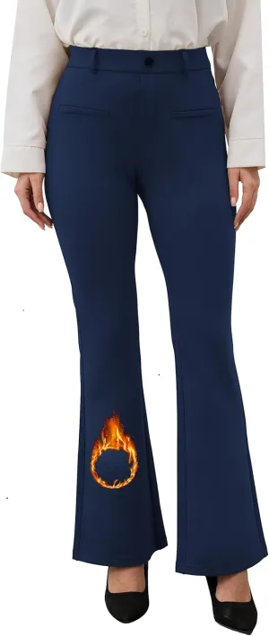 VIMPEP Fleece Lined Dress Pants for Women High Rise Flare Soft Feeling Pull On Work Yoga Pants for Cold Weather 1102