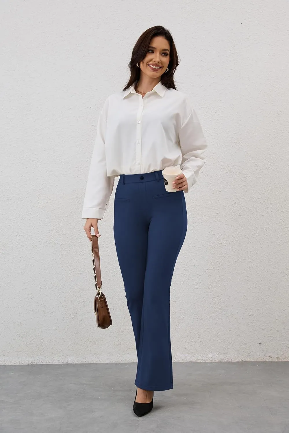 VIMPEP Fleece Lined Dress Pants for Women High Rise Flare Soft Feeling Pull On Work Yoga Pants for Cold Weather 1102
