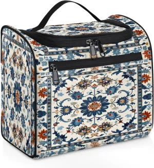 Vintage Boho Floral Travel Toiletry Bag for Men and Women, Large Hanging Makeup Bag Organizer Toiletries Bag for Travel, Cosmetic Bag with Handle