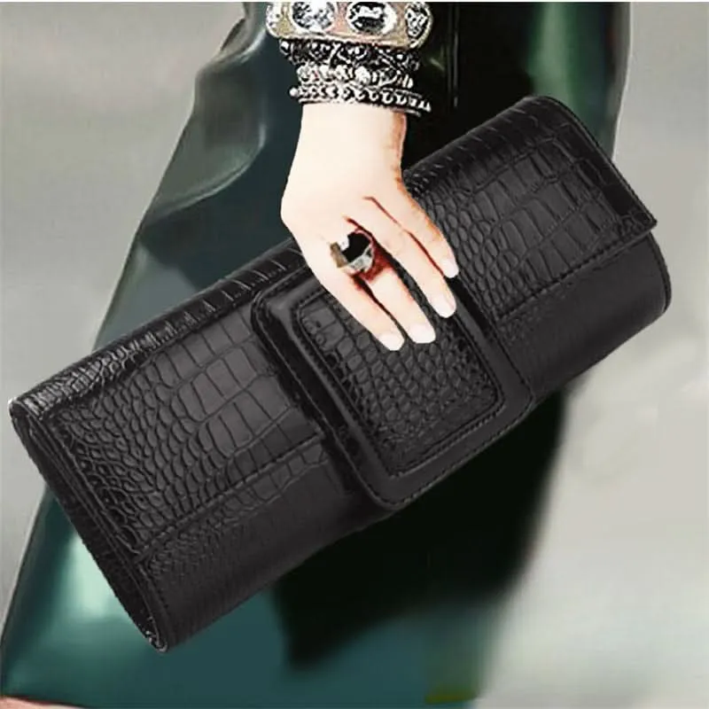 Vintage Crocodile Envelope Clutch, Faux Leather Crossbody