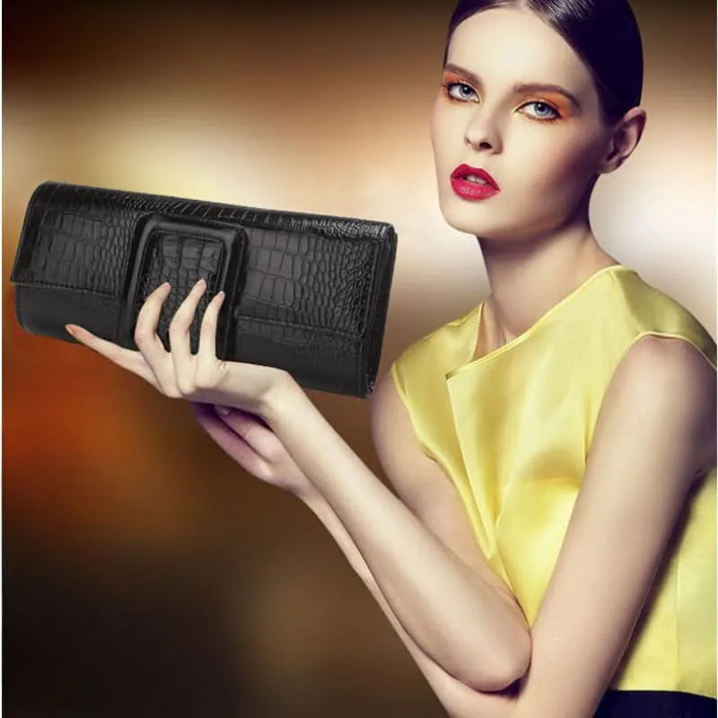 Vintage Crocodile Envelope Clutch, Faux Leather Crossbody