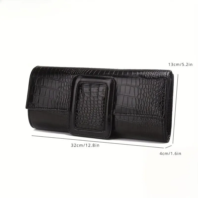 Vintage Crocodile Envelope Clutch, Faux Leather Crossbody