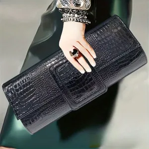 Vintage Crocodile Envelope Clutch, Faux Leather Crossbody