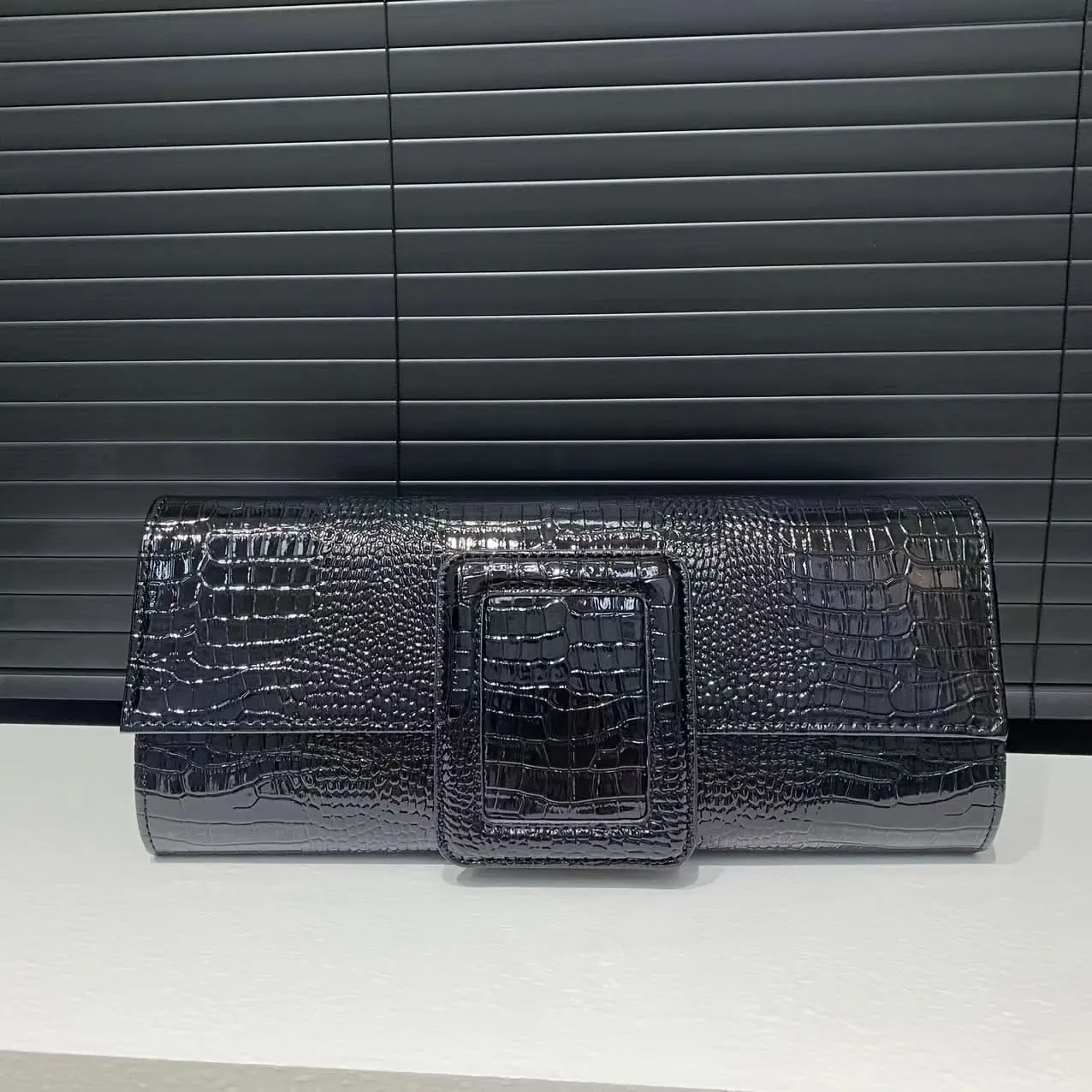 Vintage Crocodile Envelope Clutch, Faux Leather Crossbody