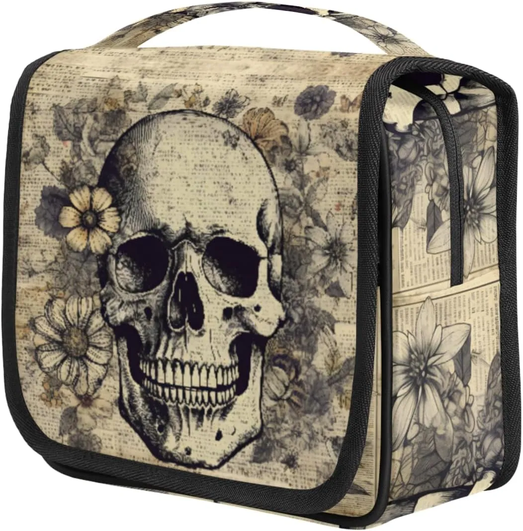 Vintage Skull Butterfly Hanging Toiletry Bag Travel Bag with Hanging Hook Large Cosmetic Bag Travel Organizer Toiletry Kit for Woman Man
