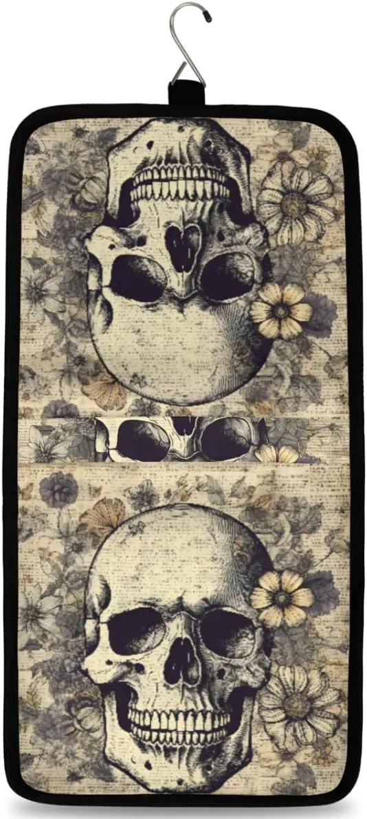 Vintage Skull Butterfly Hanging Toiletry Bag Travel Bag with Hanging Hook Large Cosmetic Bag Travel Organizer Toiletry Kit for Woman Man