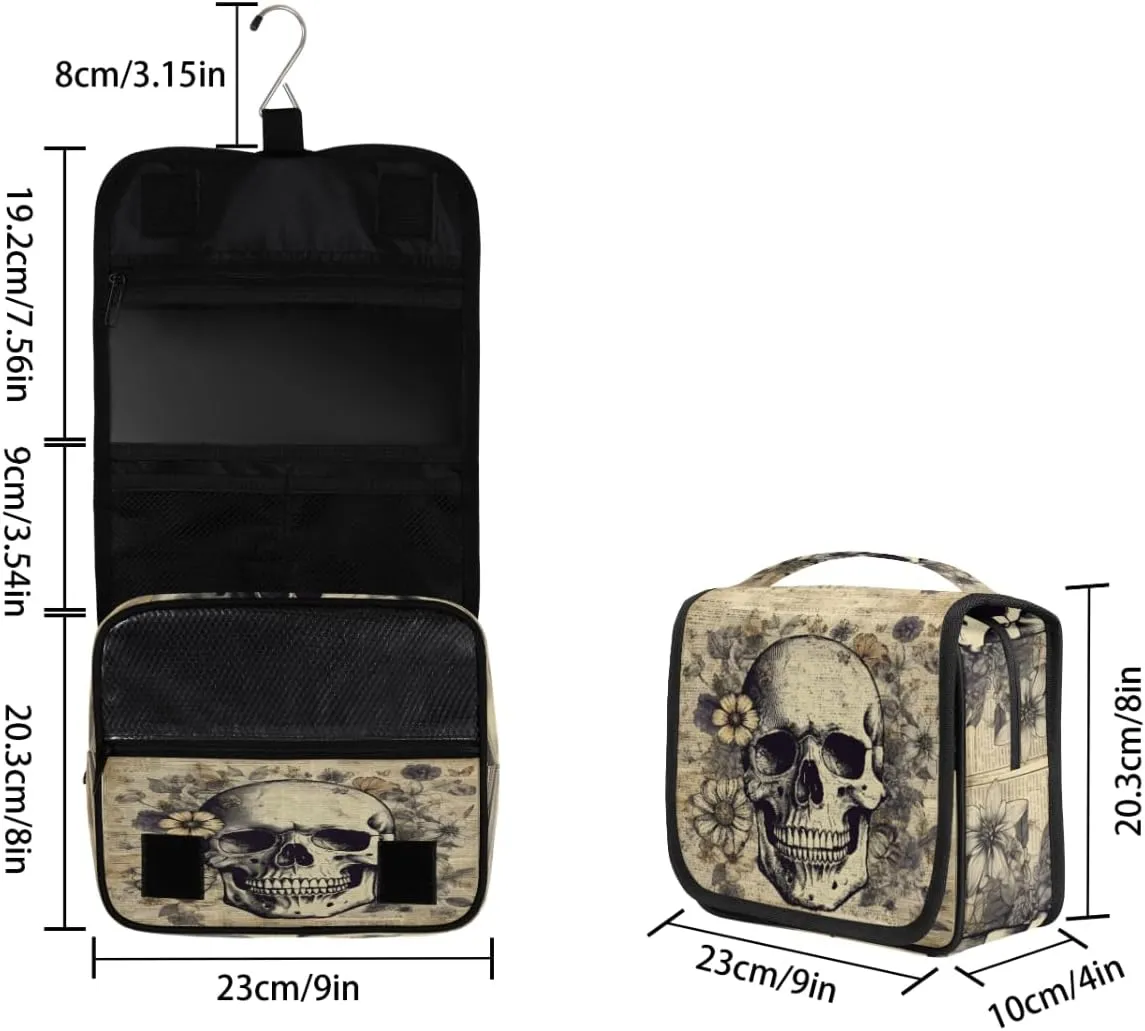 Vintage Skull Butterfly Hanging Toiletry Bag Travel Bag with Hanging Hook Large Cosmetic Bag Travel Organizer Toiletry Kit for Woman Man