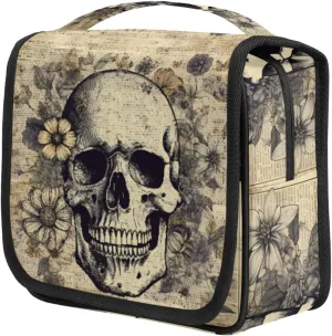 Vintage Skull Butterfly Hanging Toiletry Bag Travel Bag with Hanging Hook Large Cosmetic Bag Travel Organizer Toiletry Kit for Woman Man