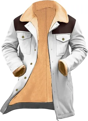 Vintage Suede Pocket Plush Reversed Collar Mens Winter Warm Outdoor Jacket Western Jackets For Men Suede Jacket