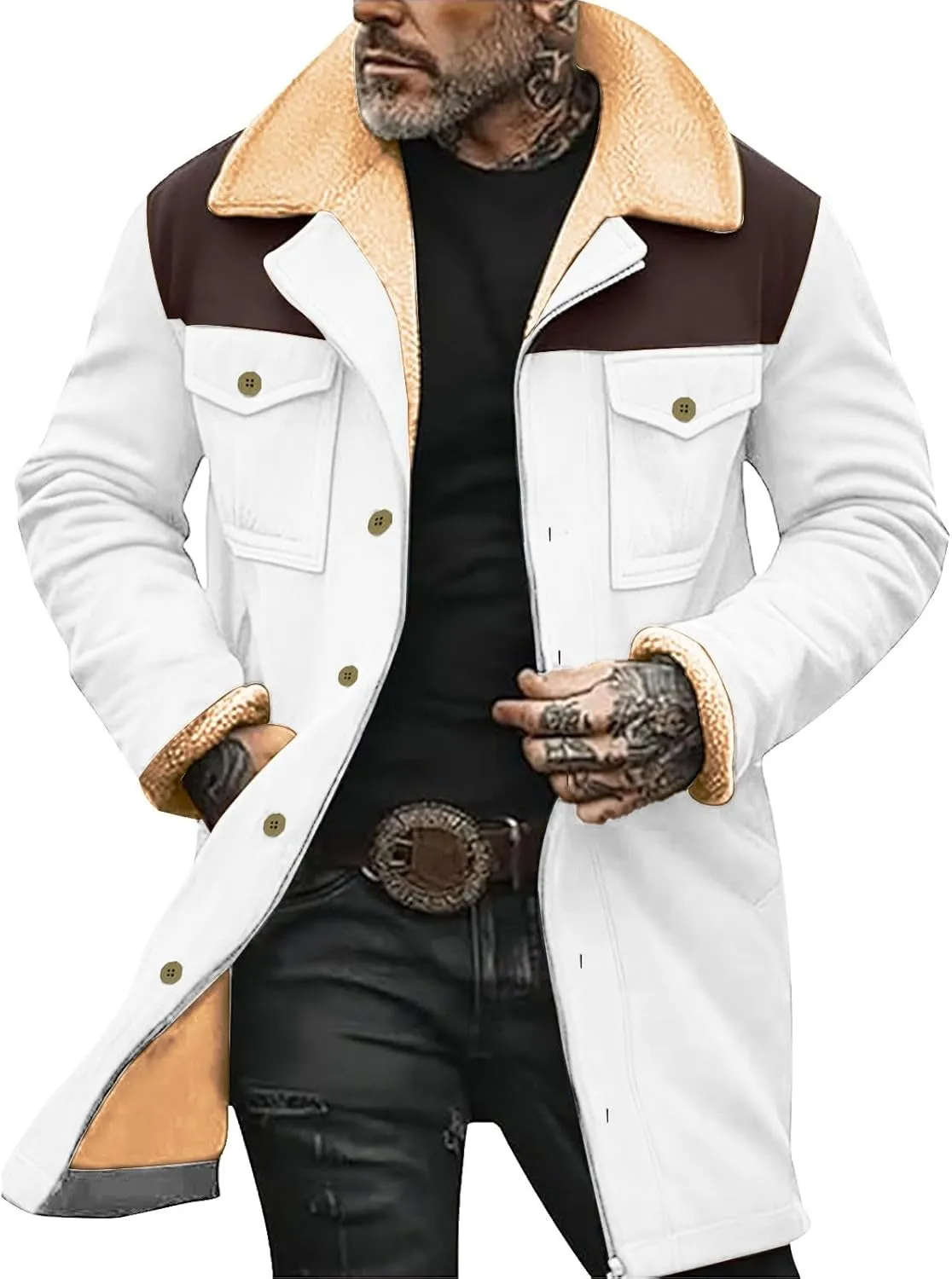 Vintage Suede Pocket Plush Reversed Collar Mens Winter Warm Outdoor Jacket Western Jackets For Men Suede Jacket