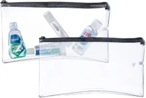 Vinyl Zipper Wallet | 6" Width x 11" Length | Clear Zipper Bags, Currency Bag, Multipurpose Utility Bag- 2 Pack