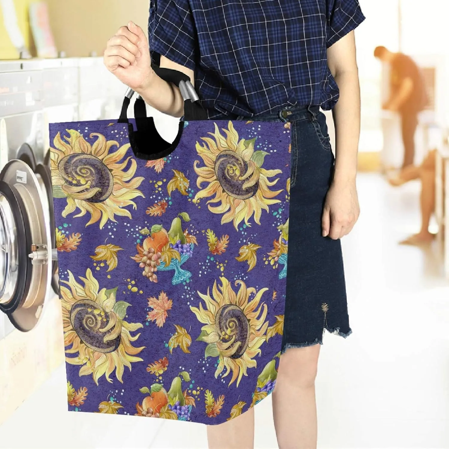 visesunny Large Capacity Laundry Hamper Basket Thanksgiving Sunflower Grape Cornucopia Oxford Cloth Storage Baskets for Bedroom, Bathroom, Dorm, Kids Room