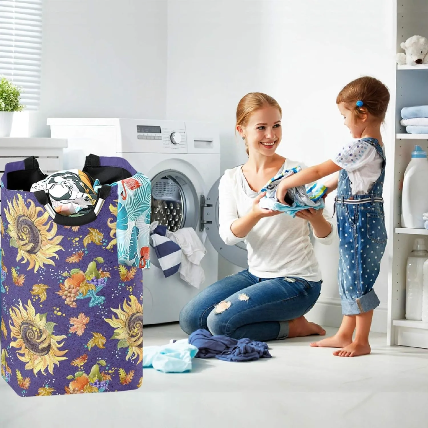 visesunny Large Capacity Laundry Hamper Basket Thanksgiving Sunflower Grape Cornucopia Oxford Cloth Storage Baskets for Bedroom, Bathroom, Dorm, Kids Room