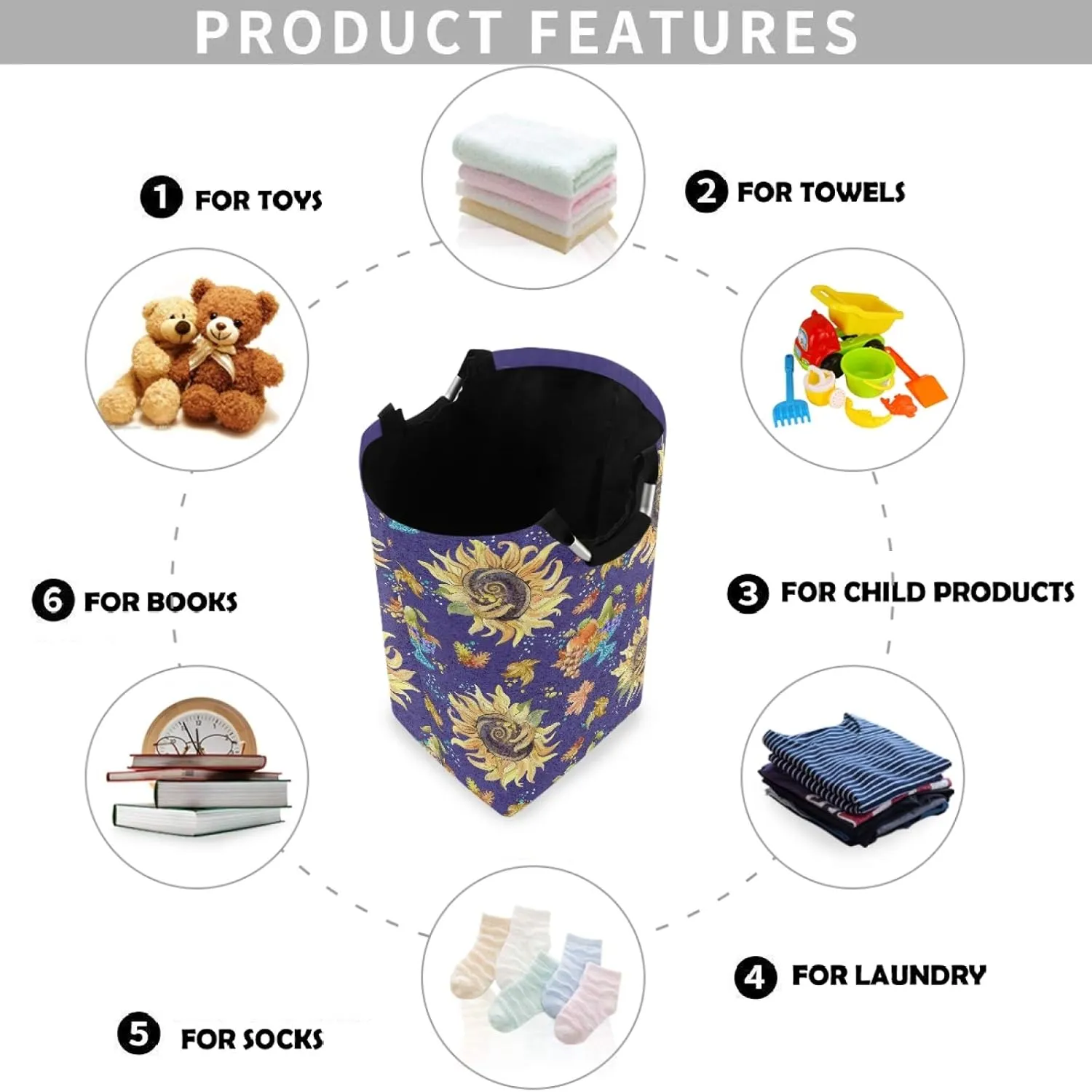 visesunny Large Capacity Laundry Hamper Basket Thanksgiving Sunflower Grape Cornucopia Oxford Cloth Storage Baskets for Bedroom, Bathroom, Dorm, Kids Room