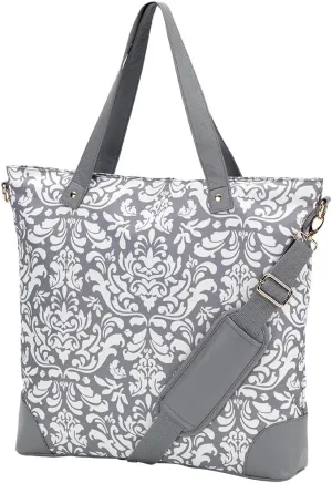 VIV&LOU Shoulder Tote Bag Faux Leather Trim (Blank, Ella Gray Parisian Print)