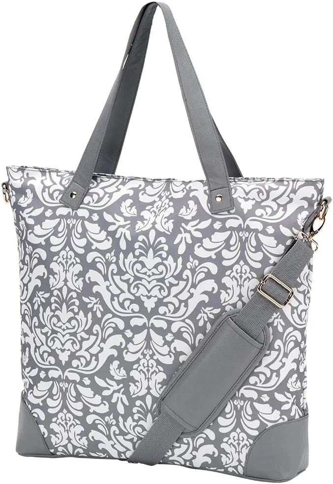 VIV&LOU Shoulder Tote Bag Faux Leather Trim (Blank, Ella Gray Parisian Print)