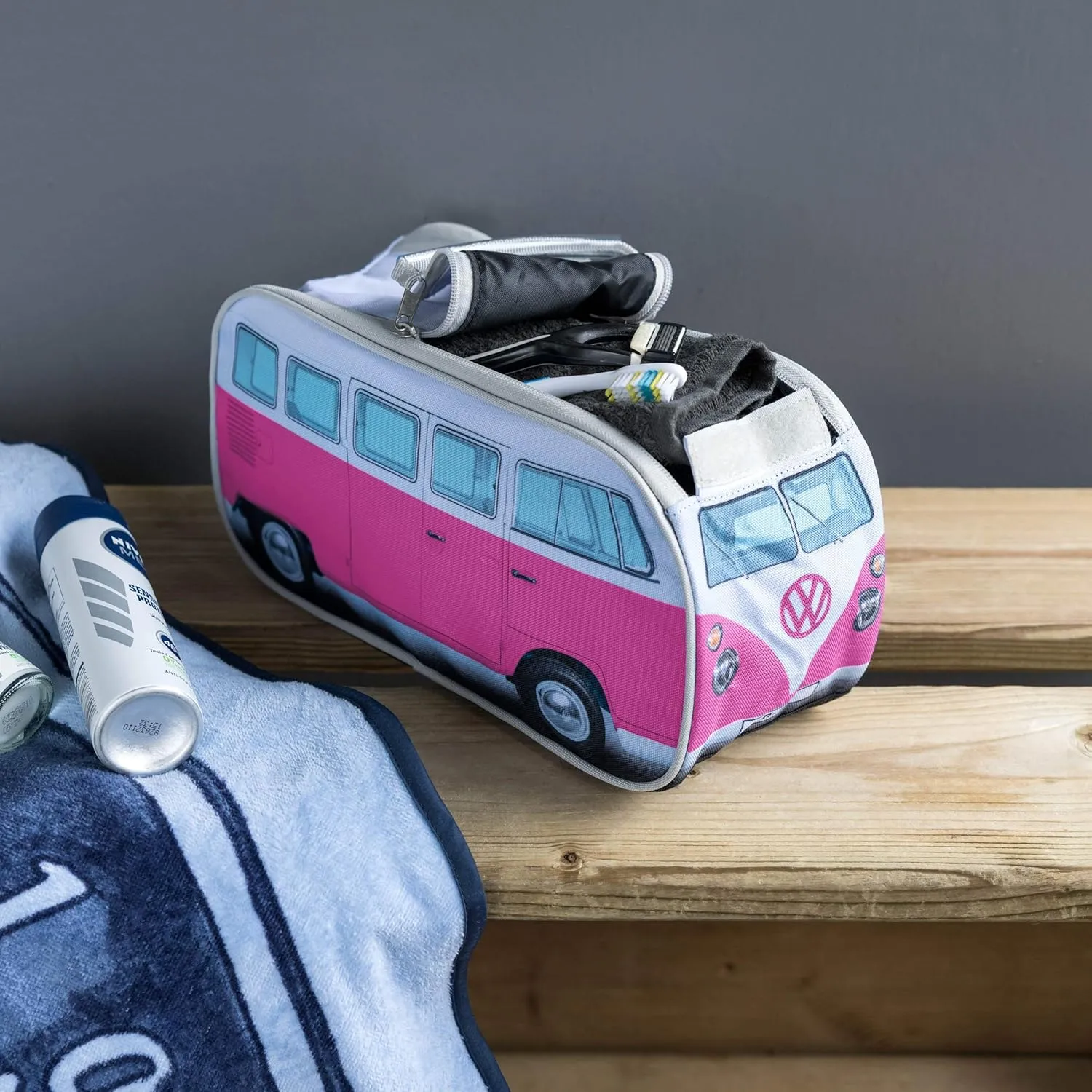 Volkswagen Travel Toiletry Bag for Men and Women - Cosmetic Makeup Organizer Dopp Kit with Internal Pockets and Double Zipper - VW Bus Volkswagen Accessories - Multiple Colors