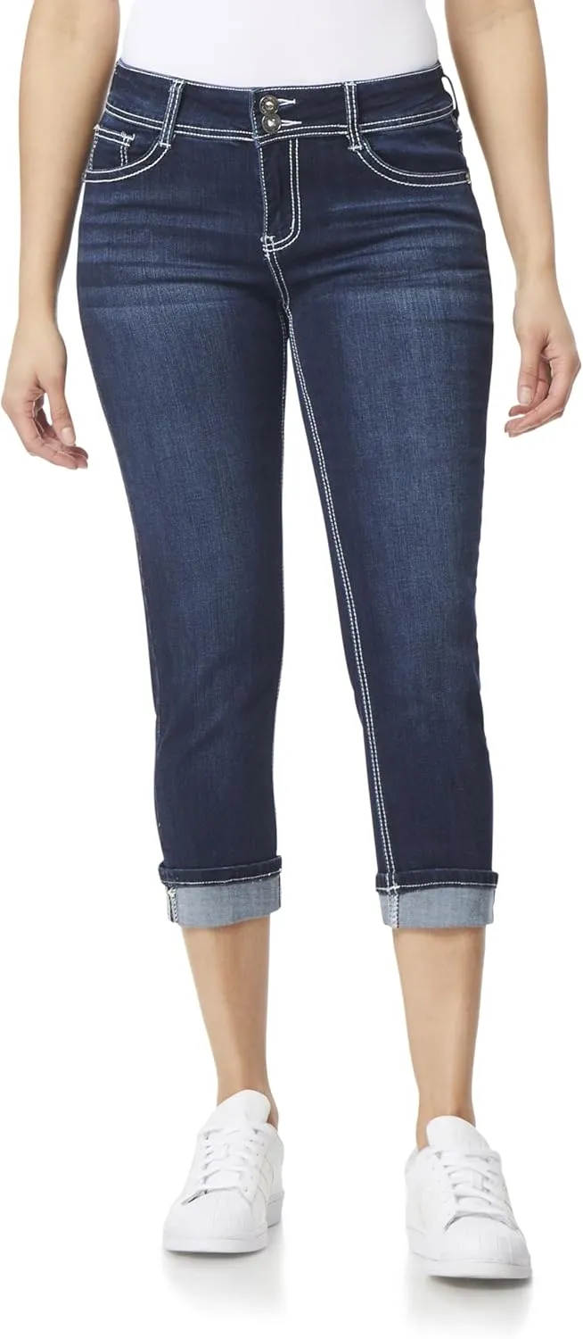 WallFlower Women's Luscious Curvy 23.5" Crop Mid-Rise Bling Insta Stretch Juniors (Standard and Plus)