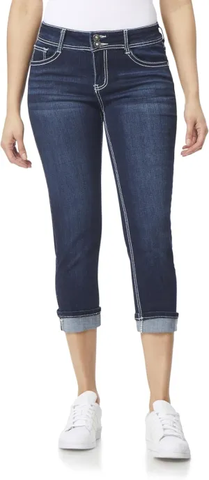 WallFlower Women's Luscious Curvy 23.5" Crop Mid-Rise Bling Insta Stretch Juniors (Standard and Plus)