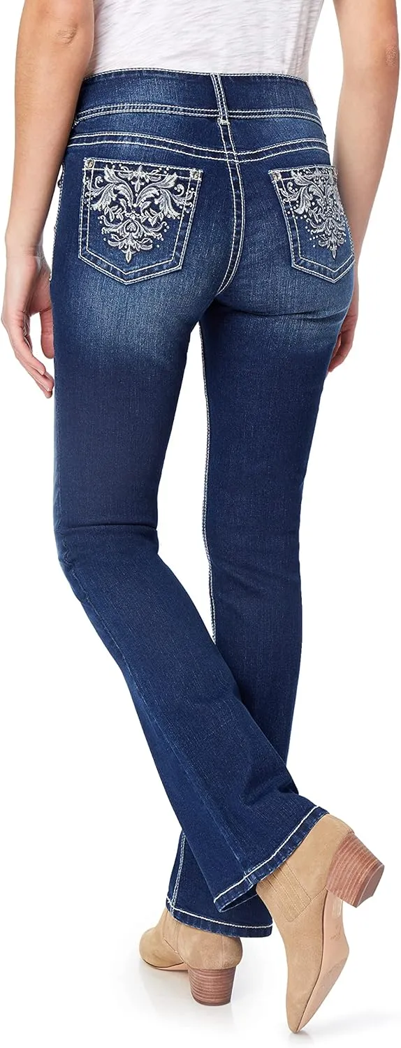WallFlower Women's Luscious Curvy Bootcut Mid-Rise Bling Insta Stretch Juniors Jeans (Standard and Plus)