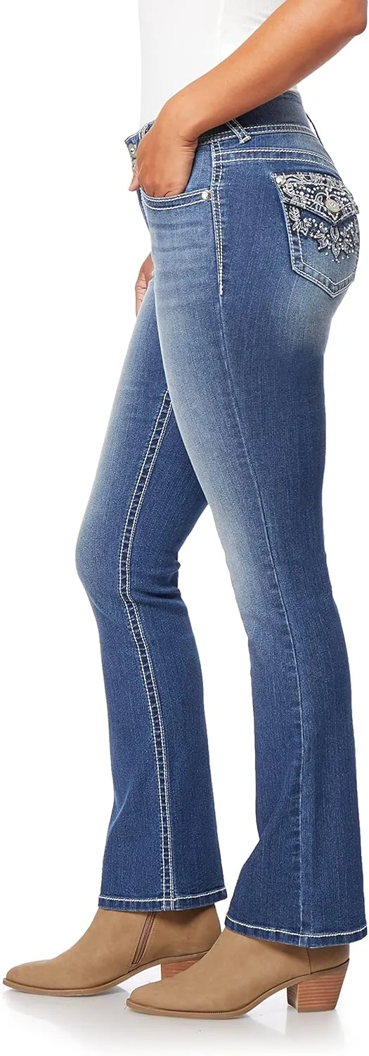 WallFlower Women's Luscious Curvy Bootcut Mid-Rise Bling Insta Stretch Juniors Jeans (Standard and Plus)