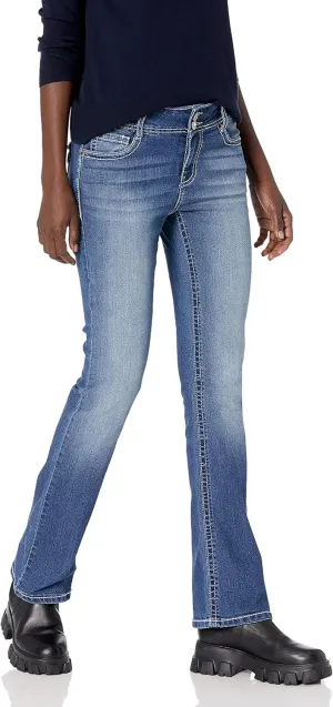 WallFlower Women's Luscious Curvy Bootcut Mid-Rise Bling Insta Stretch Juniors Jeans (Standard and Plus)