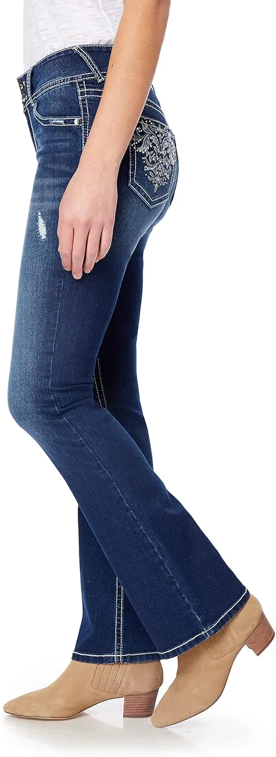 WallFlower Women's Luscious Curvy Bootcut Mid-Rise Bling Insta Stretch Juniors Jeans (Standard and Plus)