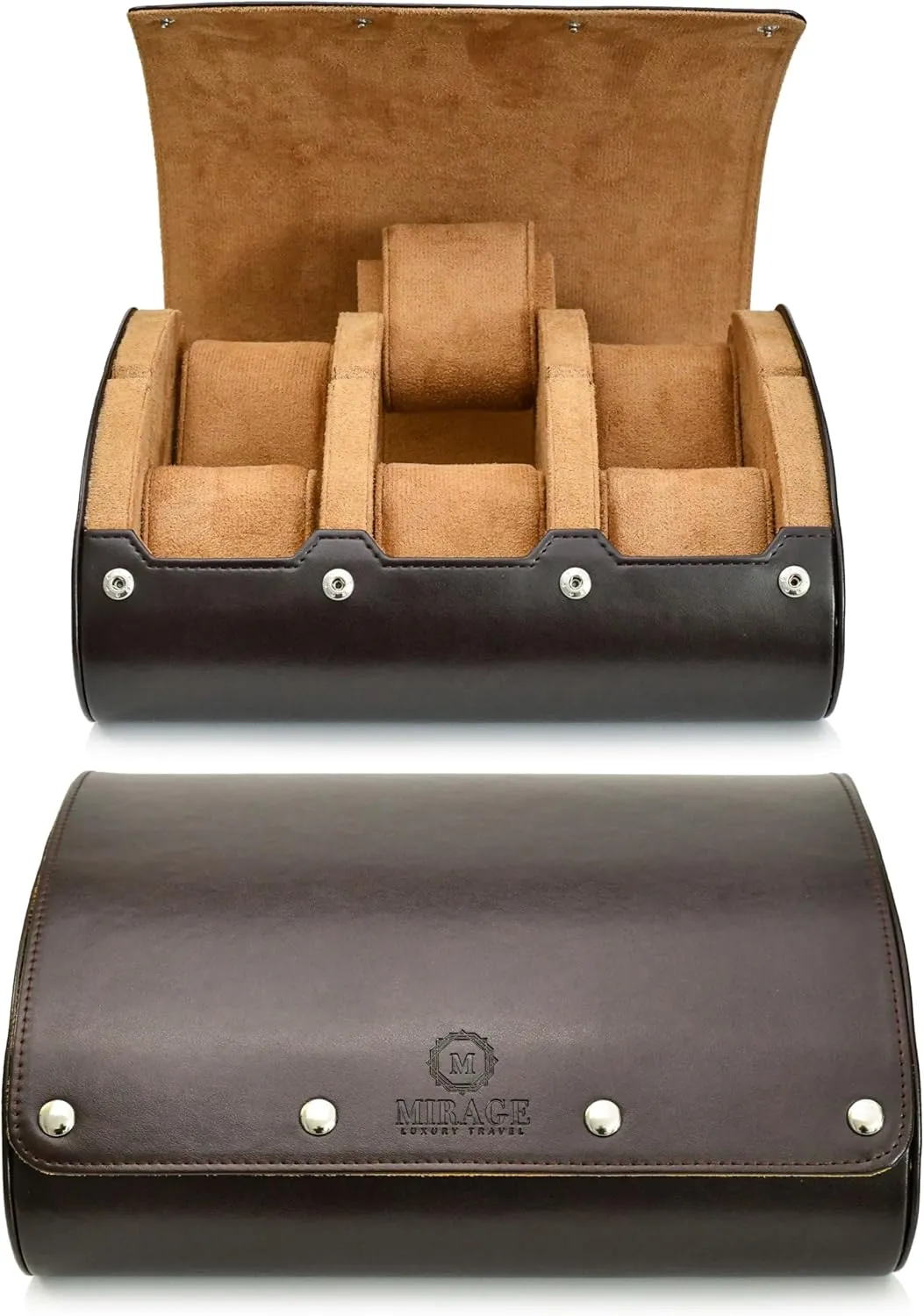 Watch cases for men 6 slot travel case organizer - Espresso Brown