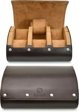 Watch cases for men 6 slot travel case organizer - Espresso Brown