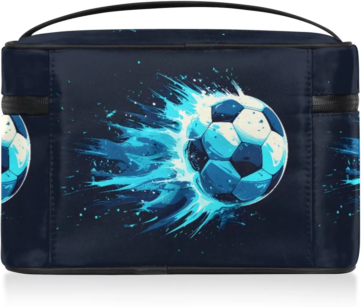 Water Soccer Pattern Travel Toiletry Bag Large Capacity Makeup Case Organizer with Handle Cosmetic Case for Women Girls