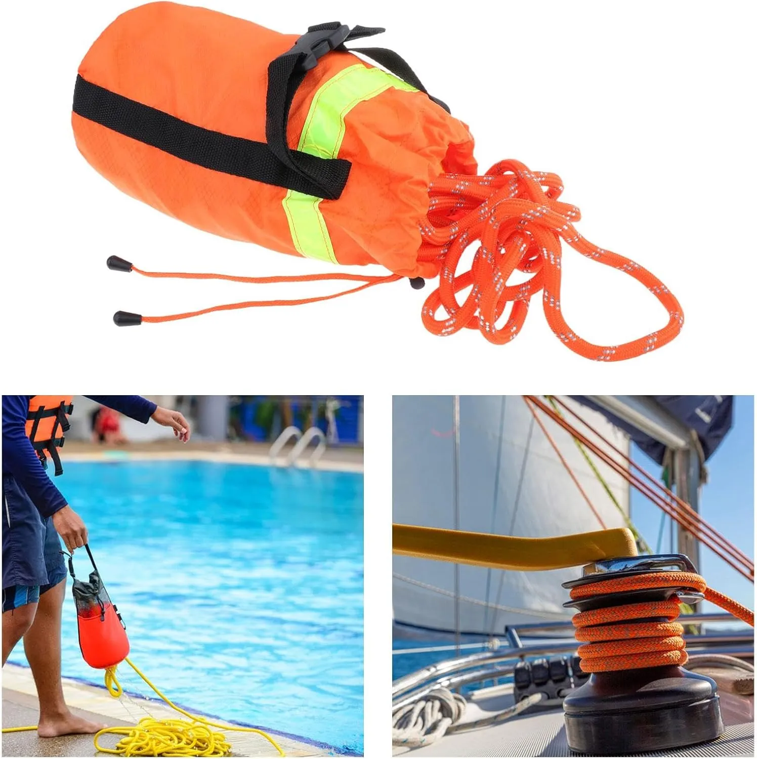 Water Throwable Reflective Rope Throw Bag, Reflective Floating Rope, Emergency Kayak Swimming Drifting Device Throwing Line