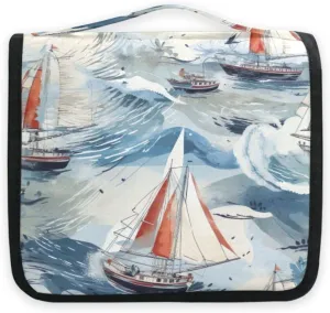 Watercolor Boats Ship Sails Travel Toiletry Bag with Hanging Hook Foldable Makeup Bag Waterproof Cosmetic Bag for Shampoos Women Men