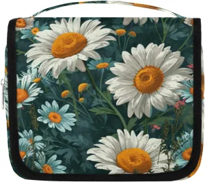 Watercolor Daisy Hanging Travel Toiletry Bag Kit Makeup Case Cosmetics Organizer Flower Toiletry Bag for Women Make up Accessories Shampoo Body Cream Brushes Set